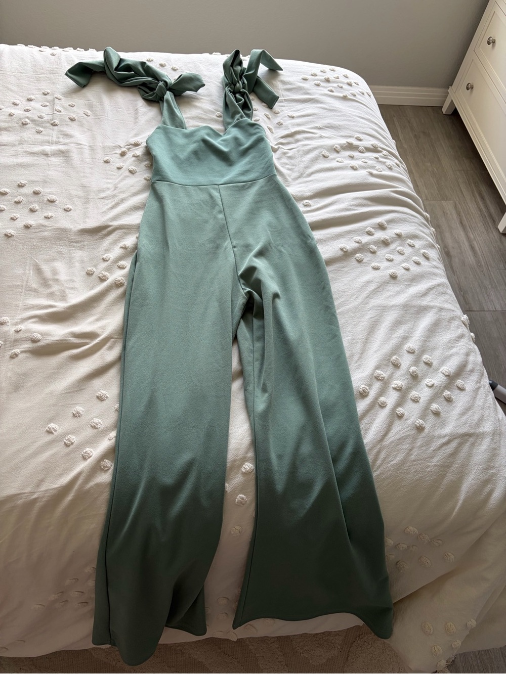 PrettyLittleThing Sage Green Tie-Shoulder Wide-Leg Jumpsuit